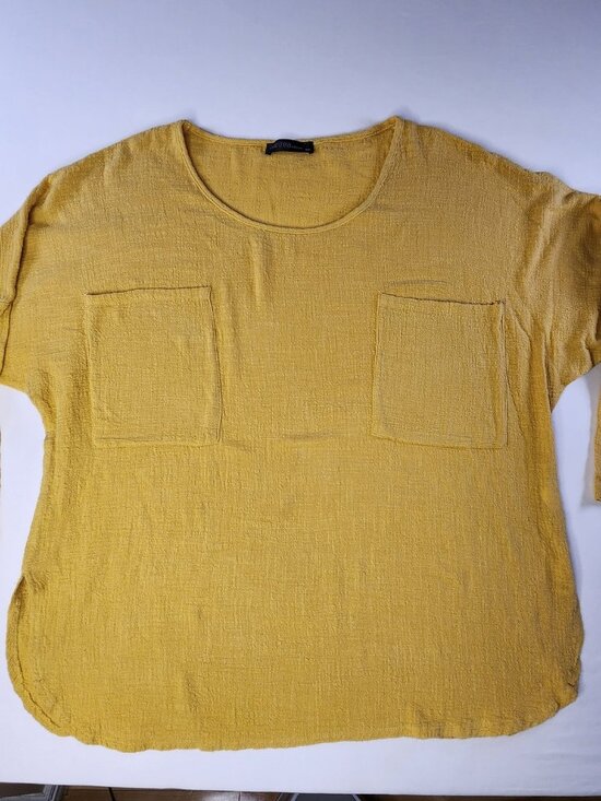 ZANZEA Tops - ZANZEA Boxy Pocket Top Yellow, Size 4XL Oversized Cotton Blouse